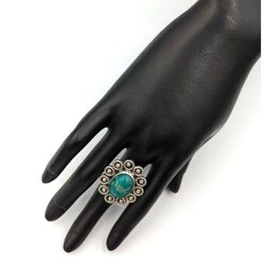 Vintage Sterling Silver 925 Green Chrysocolla Cabochon Statement Ring Sz 6.5